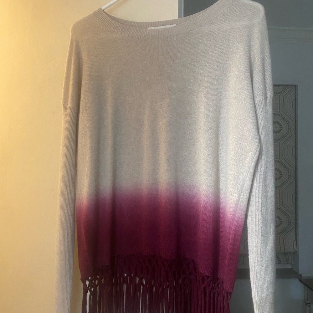 Autumn Cashmere Ombre Fringe Sweater - Gray and Purple
